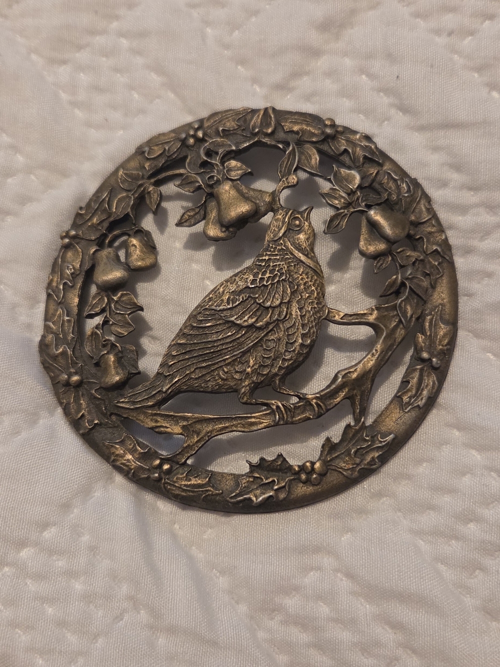 Vtg Rawcliffe Pewter Glass Potpourri Jar PARTRIDGE IN A PEAR TREE Christmas EUC.